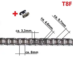 Ланцюг приводу колеса T8F 126 ланки (товста) 8mm +з'єднання мінімото, дитячий квадроцикл 50, pocket biker