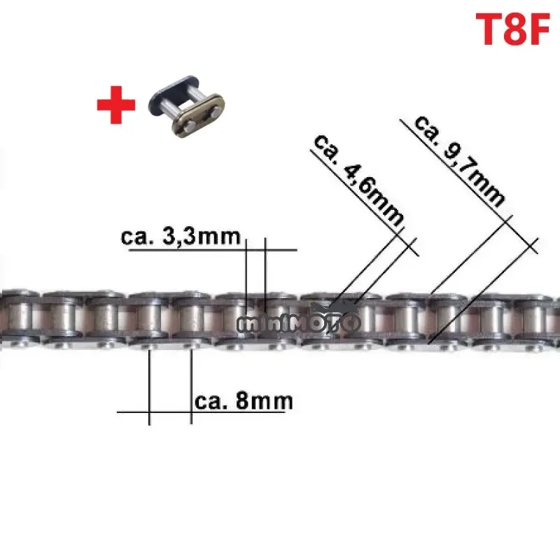 Ланцюг приводу колеса T8F 126 ланки (товста) 8mm +з'єднання мінімото, дитячий квадроцикл 50, pocket biker