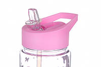 Бутылка для воды пластиковая в школу детская розовая, бутылочка 700 мл с трубочкой для ребенка с единорогами