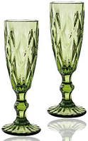 Набір 6 келихів для шампанського Elodia Грані 200мл, смарагдове скло BKA