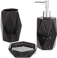 Набір аксесуарів Bright для ванної кімнати "Чорний мармур" 3 предмети, кераміка BKA