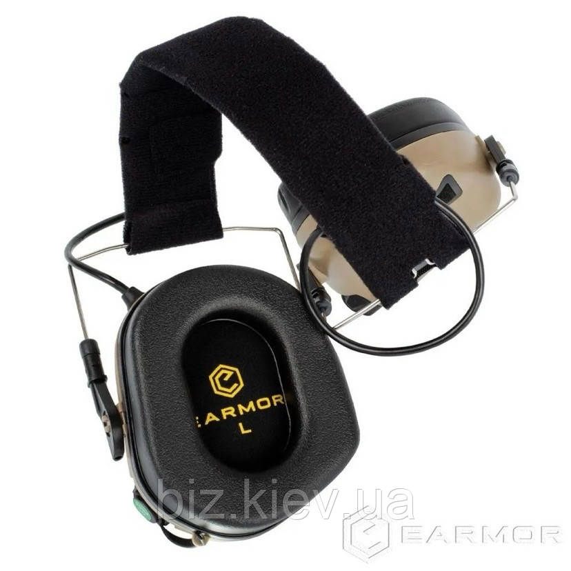 Активні тактичні навушники EARMOR M31 койот з шумоподавленням для стрільби