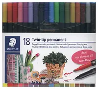 Водостійкі двосторонні маркери Staedtler, Twin-tip, 18 кольорів
