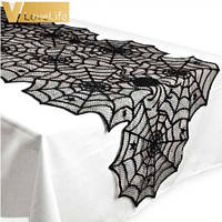 Скатерть на хэллоуин Паутина с пауками - размер скатерти 183*46см, полиэстер