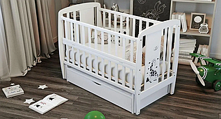 Дитяче ліжечко для новонароджених Жирафка з маятником відкидною боковиною та шухлядою бук ліжко для немовлят