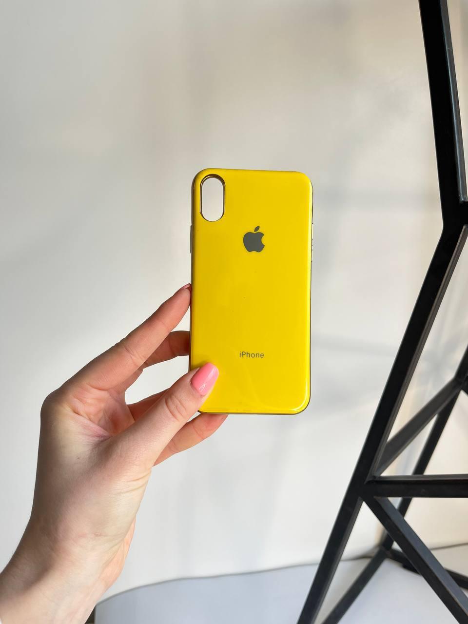 Силиконовый чехол для Iphone XS Max с глянцевым покрытием SoftTouch и закрытым низом Soft Logo Case № 4 жёлтый