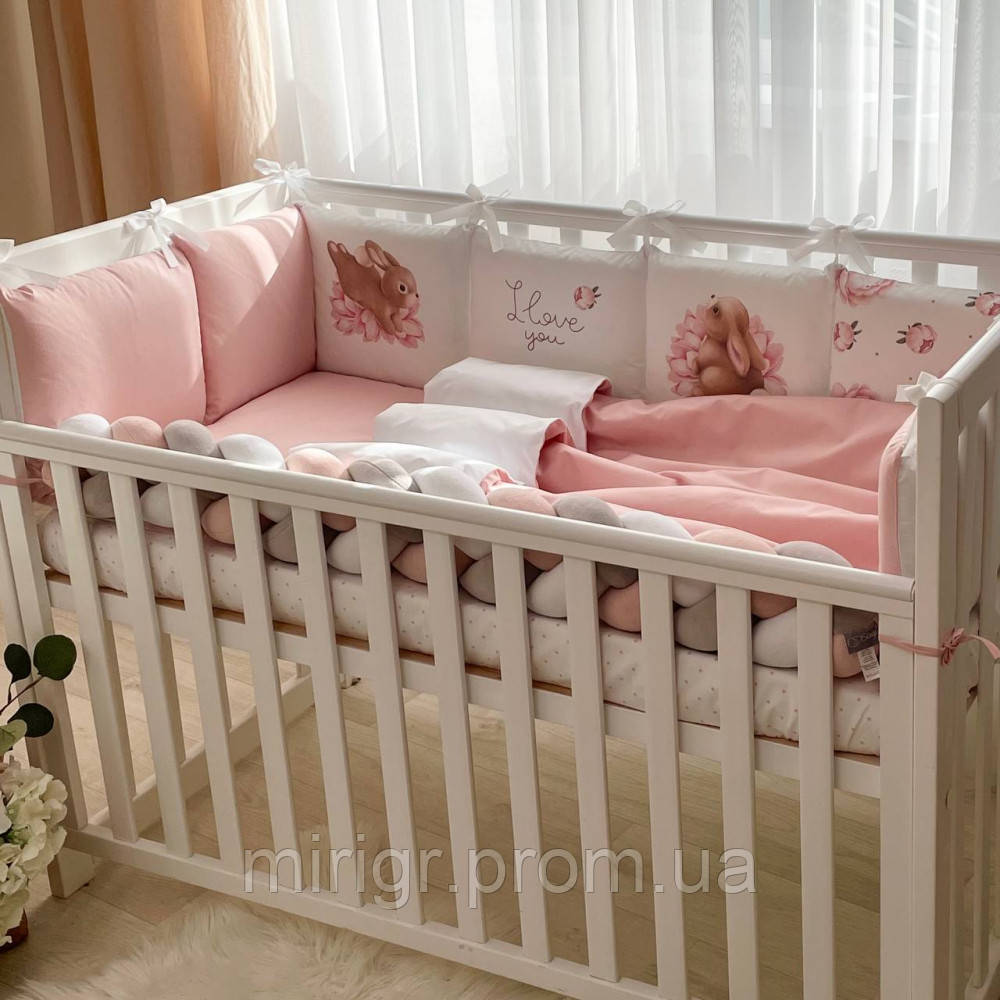 Комплект постільної білизни для новонародженої дитини Набір білизни для дитячого ліжечка Арт Дизайн Півонії