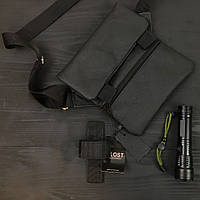 Набор 2В1. Кожаная сумка с кобурой + фонарик профессиональный POLICE BL-X71-P50 BKA