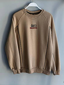 Кофта світшот чоловіча бежева на флісі утеплена без капюшона фірмова з логотипом Reebok (Рибок)