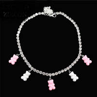 Ожерелье с мишками розовый + белый - длина 35см + 22см, (ругелируется), смола, цинковый сплав