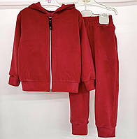 Дитячий велюровий костюм для дівчинки  98-134см червоний. Спортивний  костюм на змійці