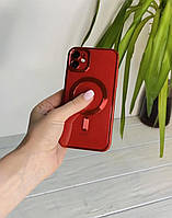 Прозрачный силиконовый чехол для Iphone 11 с поддержкой беспроводной зарядки и защитными линзами ( красный )