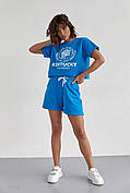 Жіночий спортивний комплект із шортами та футболкою — синій колір, L (є розміри)