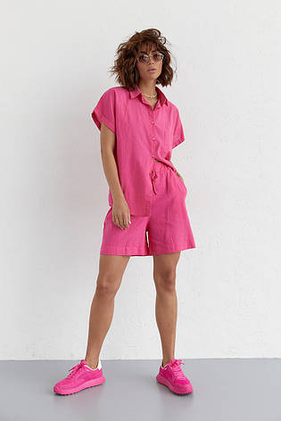Жіночий літній костюм шорти та сорочка No.77 fashion — рожевий колір, S (є розміри), фото 2