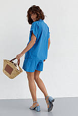 Жіночий літній костюм шорти та сорочка No.77 fashion — синій колір, S (є розміри), фото 2