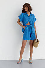Жіночий літній костюм шорти та сорочка No.77 fashion — синій колір, S (є розміри), фото 3