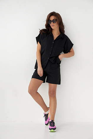 Жіночий літній костюм шорти та сорочка No.77 fashion — чорний колір, S (є розміри), фото 2