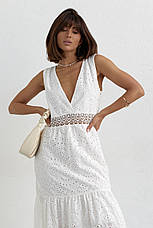 Довге плаття з прошви та мереживом на талії — білий колір, 36р (є розміри), фото 3