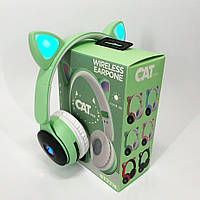 Бездротові навушники ST77 LED з котячими вушками, що світяться. Колір: зелений BKA