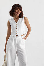 Жіночий брючний костюм із жилеткою — білий колір, M (є розміри), фото 3
