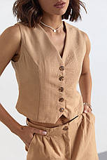Жіночий брючний костюм із жилеткою — світло-коричневий колір, L (є розміри), фото 2