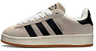 Зимові жіночі кросівки Adidas Campus Beige Black з хутром