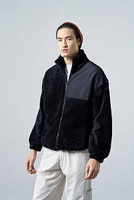 Куртка чоловіча чорнаоверсайз весна-осінь плюшева без капюшона Мягуська Chas Black