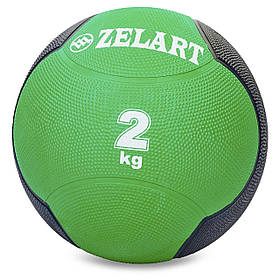 М'яч медичний медбол Zelart Medicine Ball FI-5121-2 2кг (гума, d-19см, зелений-чорний)