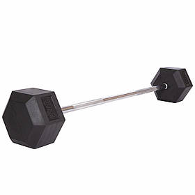 Штанга фіксована пряма обгумована Rubber Hexagon Barbell 50кг Record TA-6230-50 (гриф l-95см)