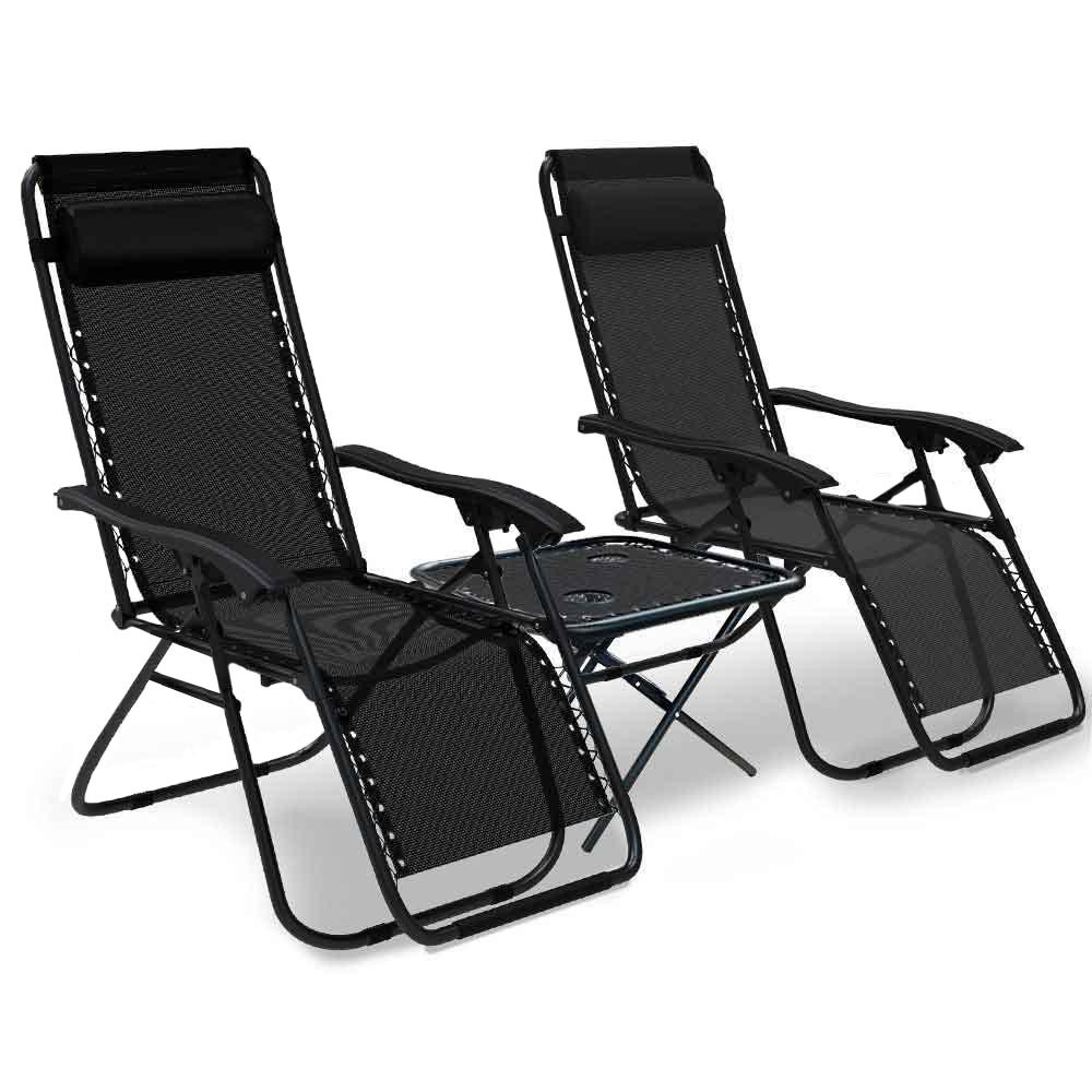 1 Шезлонг лежак розкладний міцний набор 2 шт + столик садове крісло Bonro SP-167A для відпочинку на природі чорний