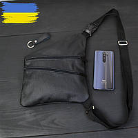 Сумка мужская на 3 карманах, из натуральной кожи, слинг нагрудный черный, мужская сумка кроссбоди BKA