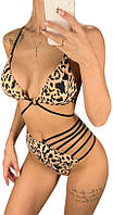 Купальник жіночий з леопардовим принтом з елементами портупеї