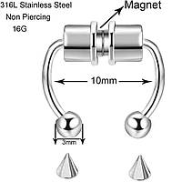 Магнитный септум обманка в нос цвет серый. Магнитный фейк септум (серьга обманка, клипса в нос, ухо) из стали