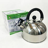 Чайник Unique со свистком UN-5302 2,5 л, красивый чайник для газовой плиты, чайник на плиту. Цвет: черный BKA