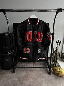 Куртка бомбер пілот чоловіча чорна весна-осінь брендова без капюшона Chicago Bull (Чикаго Буллс)