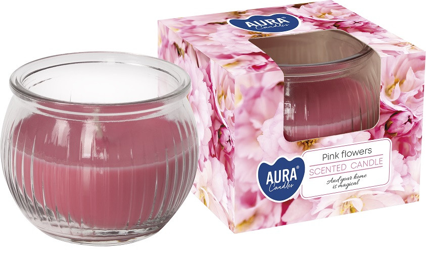 Ароматична свічка у склі рожеві квіти 8 см (sn69-367)