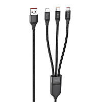 Дата кабель Hoco U104 Ultra 6A 3in1 Lightning -MicroUSB-Type-C (1.2m) BKA