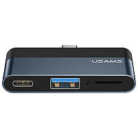 Переходник HUB Usams US-SJ491 Type-C Mini Hub (Type-C + USB + Micro SD) BKA