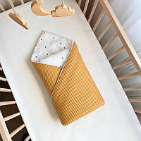 Плед конверт детский с одеялом, вафля и сатин, размер 80х100 см, Горошки горчица топ