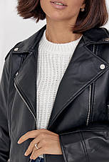 Жіноча куртка-косуха зі шкірозамінника — чорний колір, L (є розміри), фото 2