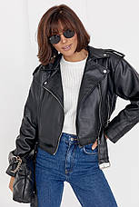 Жіноча куртка-косуха зі шкірозамінника — чорний колір, L (є розміри), фото 3