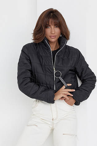 Жіноча куртка демісезонна на блискавці — чорний колір, 40р (є розміри), фото 2