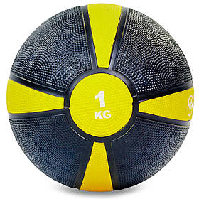 М'яч медичний медбол Zelart Medicine Ball FI-5122-1 1кг (гума, d-19см, чорний-жовтий)