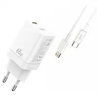 Сетевое зарядное устройство для телефона XO CE10 SINGLE White Lightning-Type-C cable