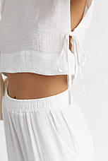 Літній жіночий костюм зі штанами та топом із зав'язками — білий колір, M (є розміри), фото 2