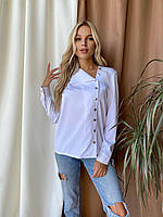 Жіноча блуза-сорочка з довгим рукавом застібається на ґудзики софт норма