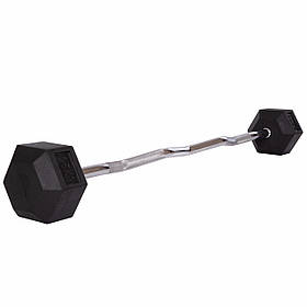 Штанга фіксована вигнута обгумована Rubber Hexagon Barbell 25кг TA-6231-25 (гриф l-95см)