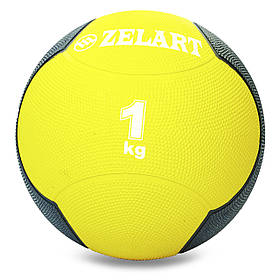 М'яч медичний медбол Zelart Medicine Ball FI-5121-1 1кг (гума, d-19см, жовтий-чорний)