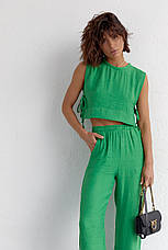 Літній жіночий костюм зі штанами та топом із зав'язками — зелений колір, L (є розміри), фото 3