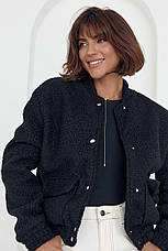 Жіноча куртка з букле на кнопках — чорний колір, L (є розміри), фото 3